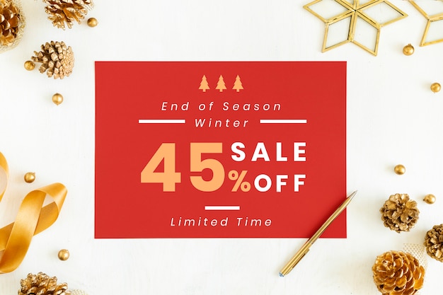 Gratis PSD 45% kerstmis verkoop teken mockup