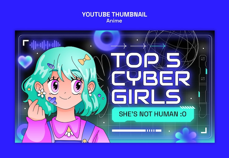 PSD gratuito las 5 mejores miniaturas de youtube para chicas cibernéticas