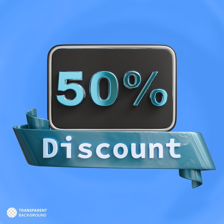 PSD gratuito 50 per cento di sconto offerta banner 3d