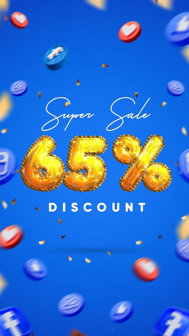 PSD gratuito 65 por ciento de descuento super venta plantilla de diseño de historias de redes sociales
