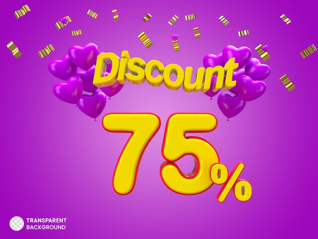 Gratis PSD 75 procent valentijnskorting aanbieding 3d render concept voor bannerontwerp