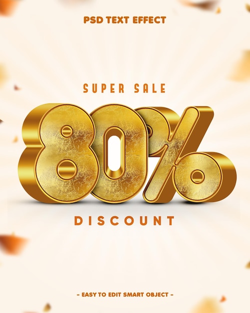 80 por ciento de descuento Efecto de texto editable