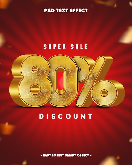 80 por ciento de descuento Efecto de texto editable