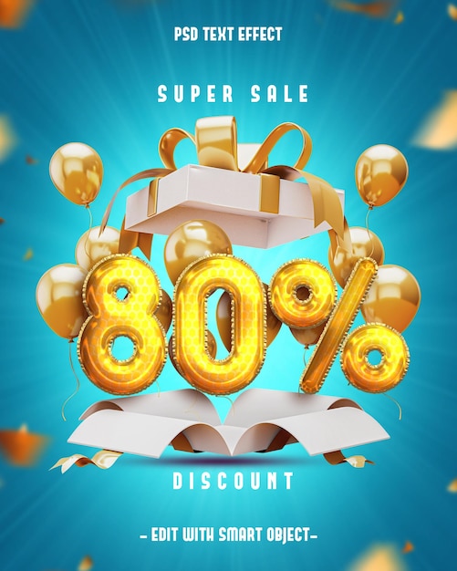 80 por ciento de descuento Efecto de texto editable