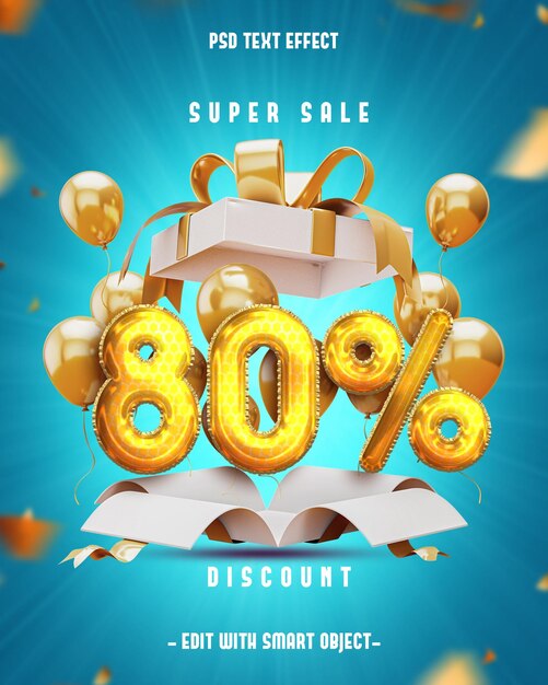 80 por ciento de descuento Efecto de texto editable