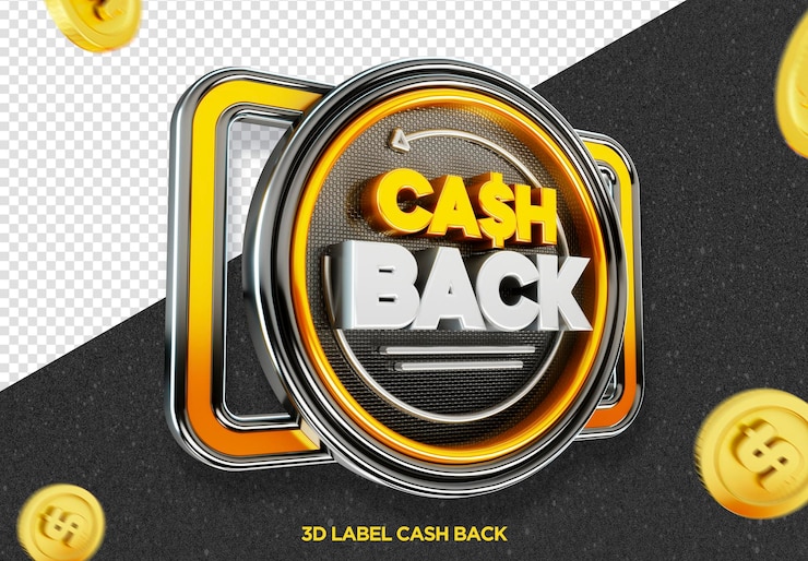 PSD Gratis a 3d label cash back advertises a 3d product.