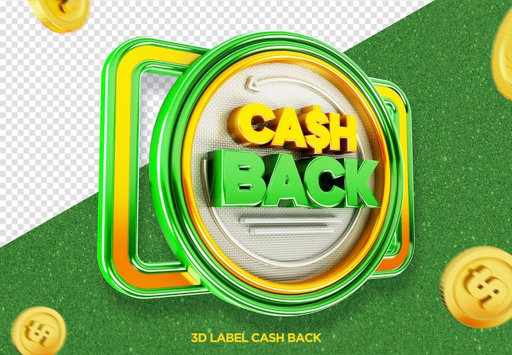 PSD Gratis a 3d label is displayed on a green and yellow advert for cash back.