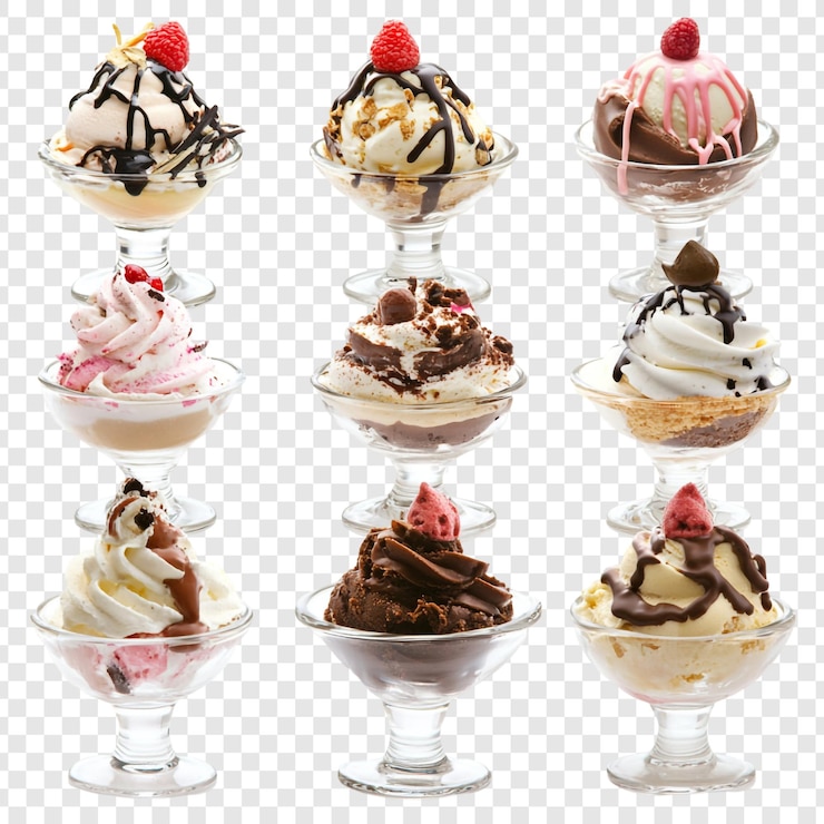 PSD Gratis a delightful collection of nine exquisite ice cream sundaes