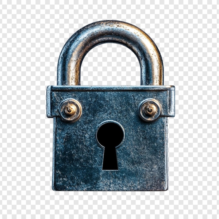 PSD Gratis a weathered blue metal padlock with a keyhole is shown against a transparent background security protection safety lock strong metal