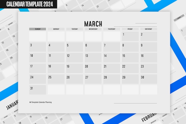 A4 modelo 2024 calendario de planificación de marzo