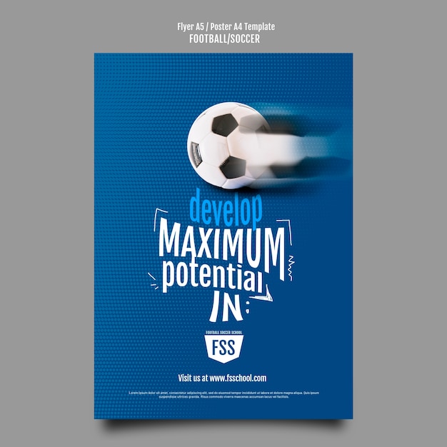 Gratis PSD a4-postersjabloon met verloop voetbalspel