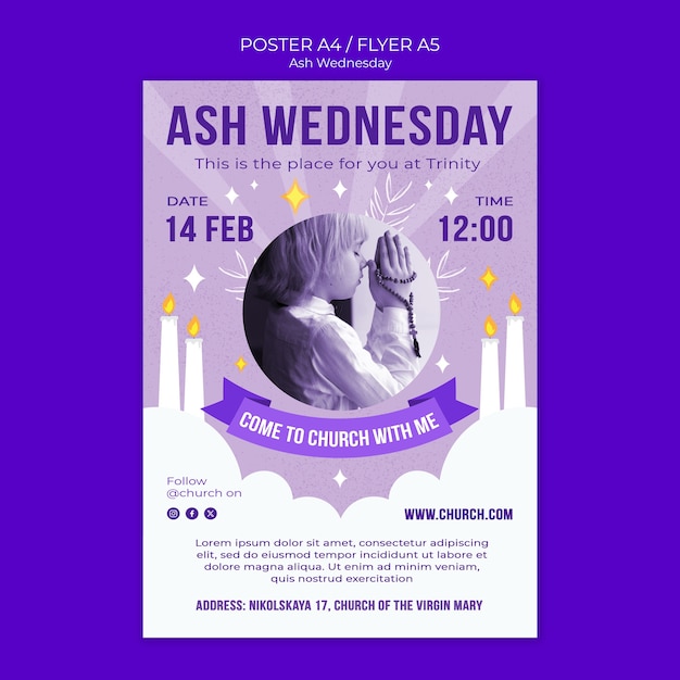 Gratis PSD aaswoensdag viering poster sjabloon