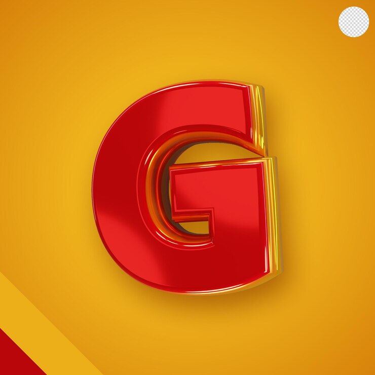PSD Gratis abjad merah mengkilap dengan huruf g 3d warna kuning