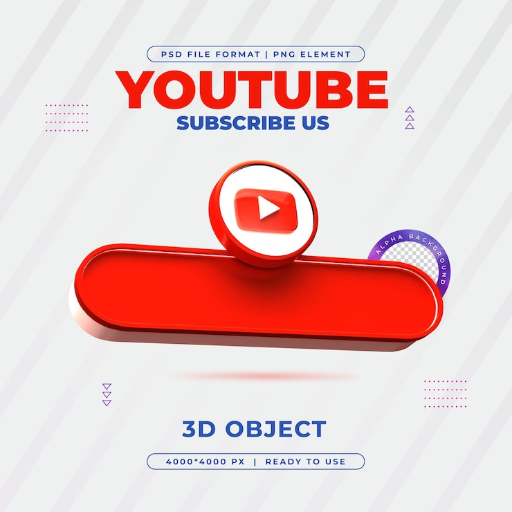 Gratis PSD abonneer op youtube profile sociale media 3d-rendering geïsoleerd voor compositie