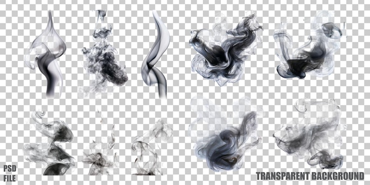 PSD gratuito abstract disegni di fumo nero su sfondo trasparente
