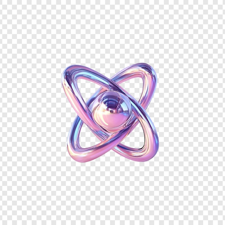 PSD Gratis abstract iridescent 3d sphere model with orbiting rings design modern digital art futuristic technology concept