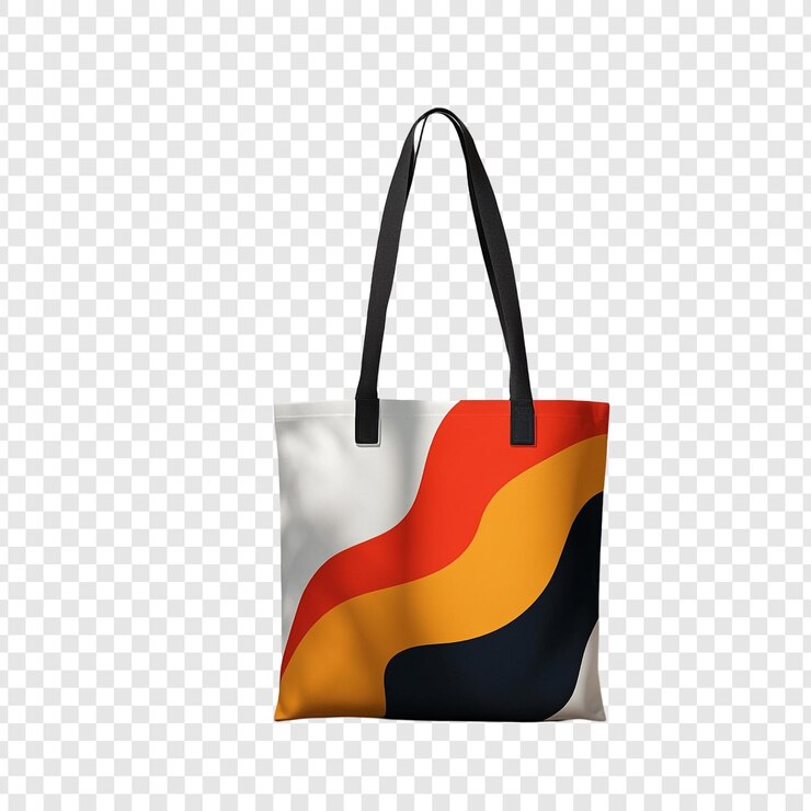 PSD Gratis abstract wave tote bag design stylish and modern canvas shopping bag with black handles