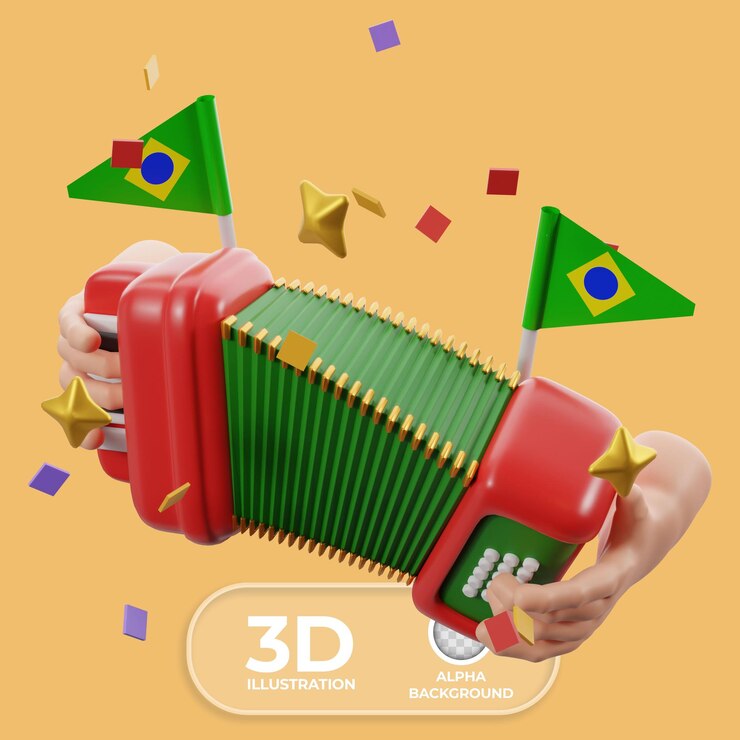 PSD gratuito accordeon con la bandiera del brasile che rappresenta la festa junina