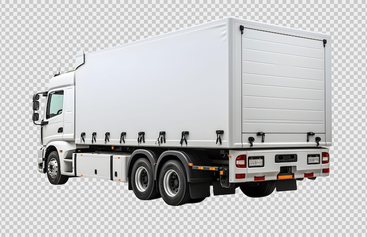 Gratis PSD achteruitzicht witte vrachtwagen geïsoleerd op de achtergrond