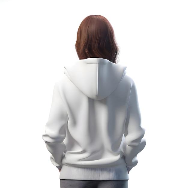 Gratis PSD achterzijde van vrouw in witte hoodie op witte achtergrond met clipping pad