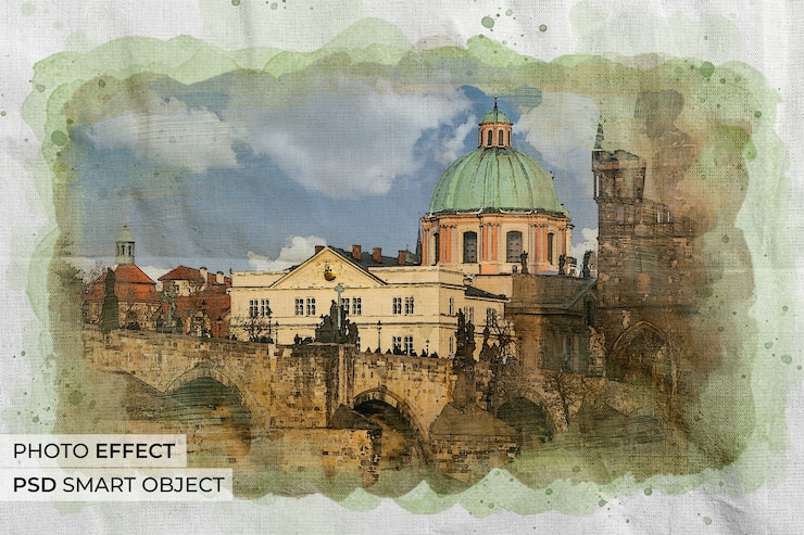 PSD gratuito acquerello con effetto foto pennello grande