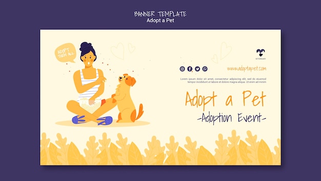 PSD gratuito adopta una plantilla de banner horizontal para mascotas