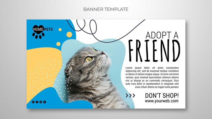 PSD gratuito adopta una plantilla de banner para mascotas con foto de gato