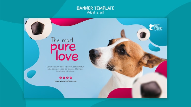 PSD gratuito adopta una plantilla de banner de perro lindo para mascotas