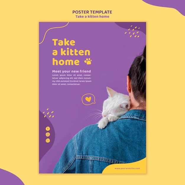 PSD gratuito adopta una plantilla de póster de gatito