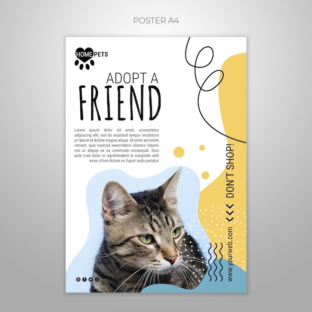 PSD gratuito adopta una plantilla de póster para mascotas con foto de gato