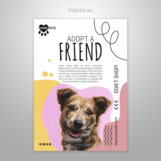 PSD gratuito adopta una plantilla de póster para mascotas con foto