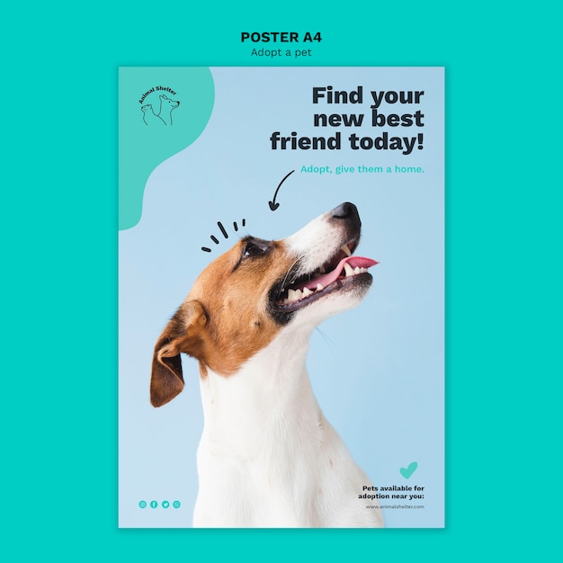 PSD gratuito adopta una plantilla de póster para mascotas