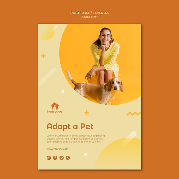 PSD gratuito adopta una plantilla de póster de perro