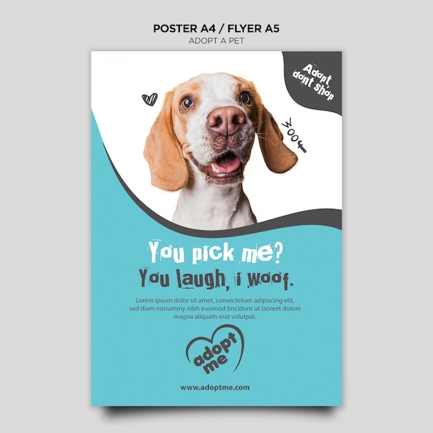 PSD gratuito adopta una plantilla de póster de perro