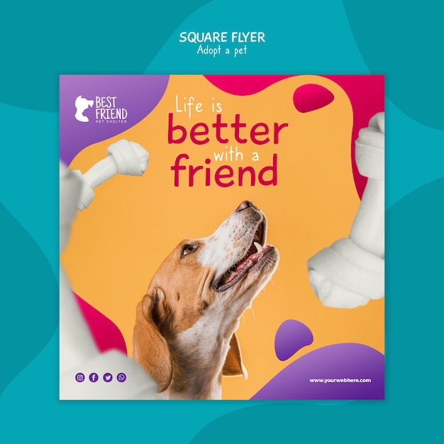 Gratis PSD adopteer een hondenvriend vierkante flyer