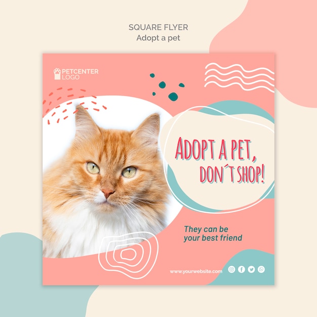 Gratis PSD adopteer een huisdier vierkante flyer-sjabloonstijl