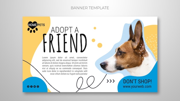 Gratis PSD adopteer een sjabloon voor huisdierenbanners met een foto van een hond