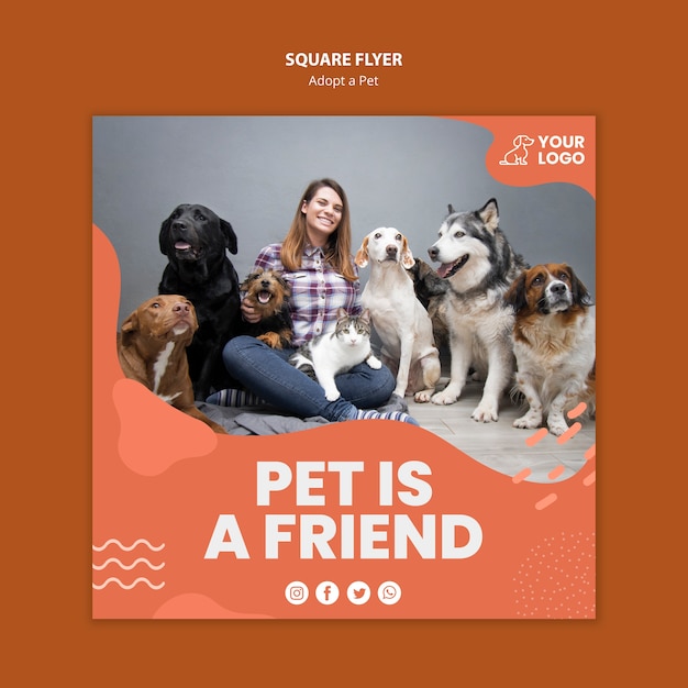 Gratis PSD adopteer een vierkante flyer voor huisdieren