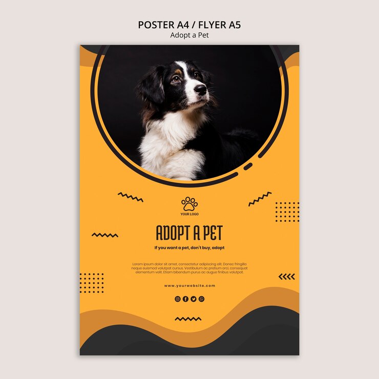 PSD gratuito adotta un animale domestico dal modello di poster del rifugio