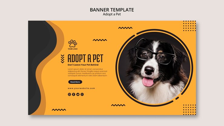 PSD gratuito adotta un cane con un modello di banner per occhiali