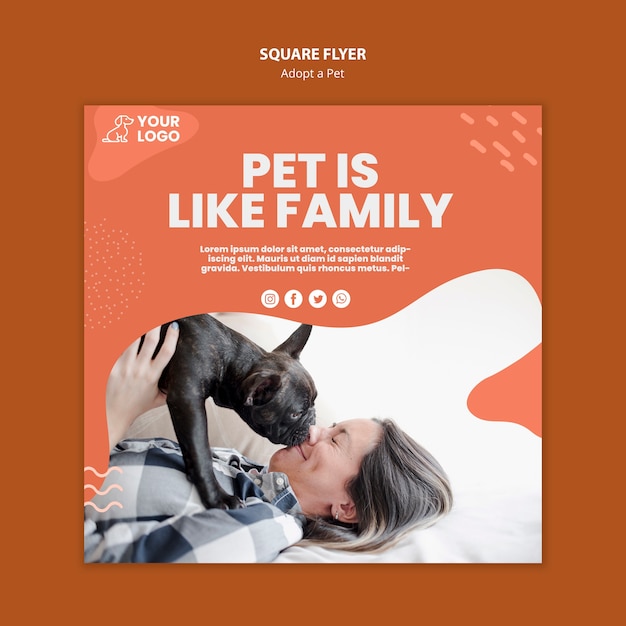 Adotta un design volantino quadrato per animali domestici