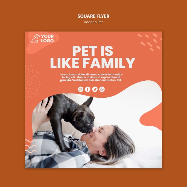 Adotta un design volantino quadrato per animali domestici