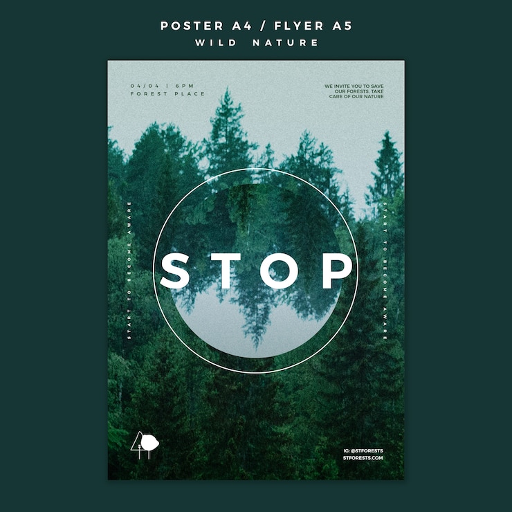 Gratis PSD affichemalplaatje voor wilde aard met bos