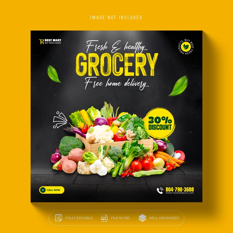 Gratis PSD aflevering van groenten en fruit op sociale media instagram post sjabloon ontwerp