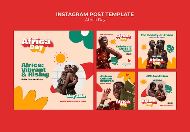 Gratis PSD afrika-dag viering instagram posts sjabloon