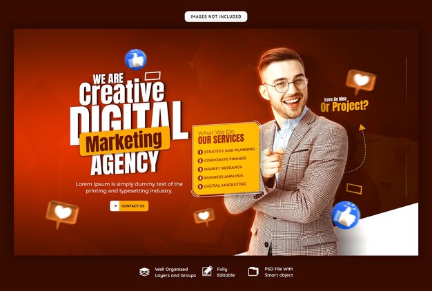 Agencia de marketing digital y plantilla de banner web corporativo
