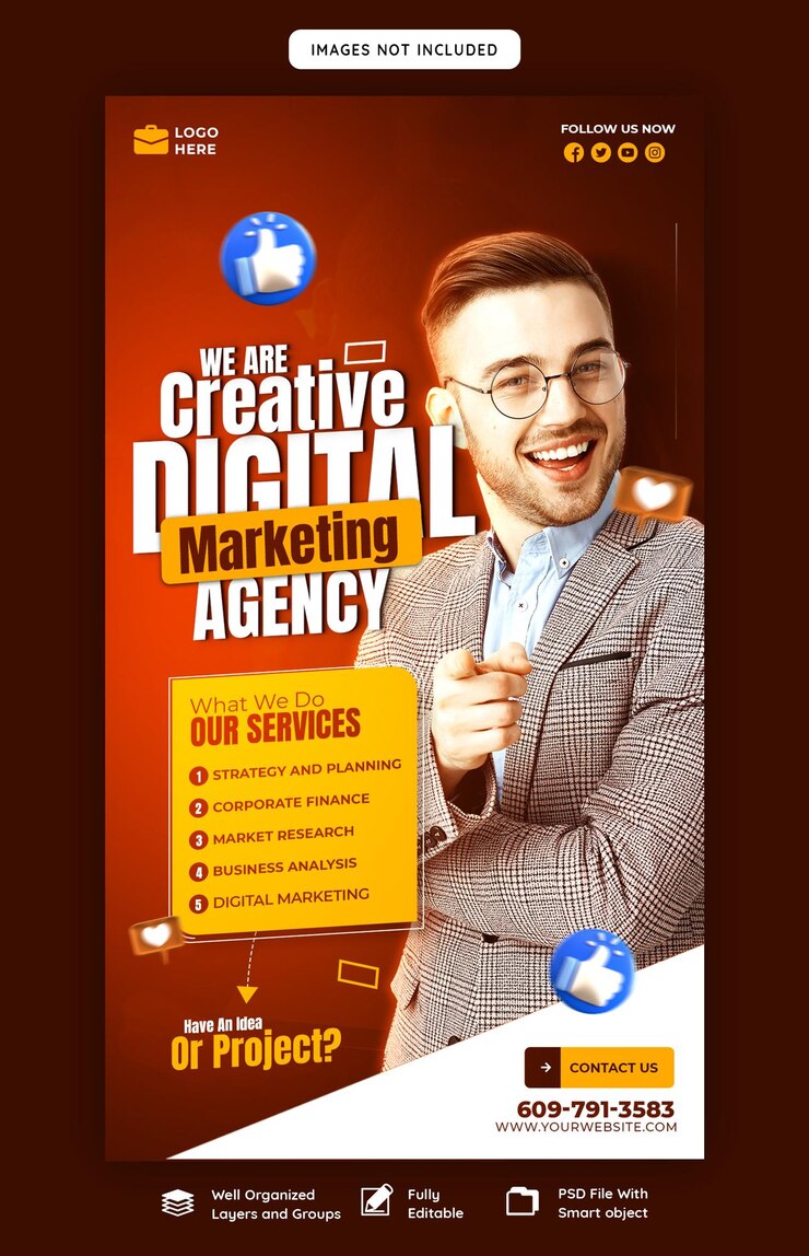 PSD gratuito agencia de marketing digital y plantilla de historia corporativa de facebook e instagram