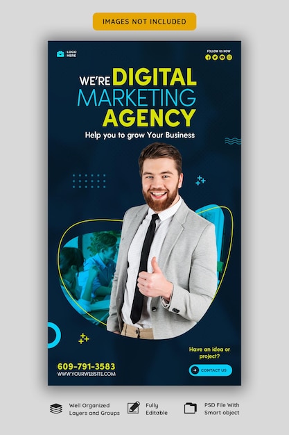 Agencia de marketing digital y plantilla de historia corporativa de Facebook e Instagram