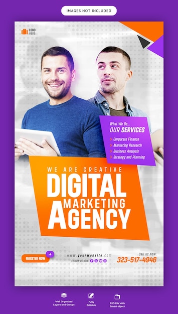 Agencia de marketing digital y plantilla de historias corporativas de facebook e instagram