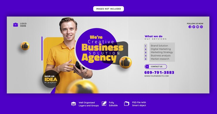 PSD gratuito agencia de marketing digital y plantilla de portada corporativa de facebook